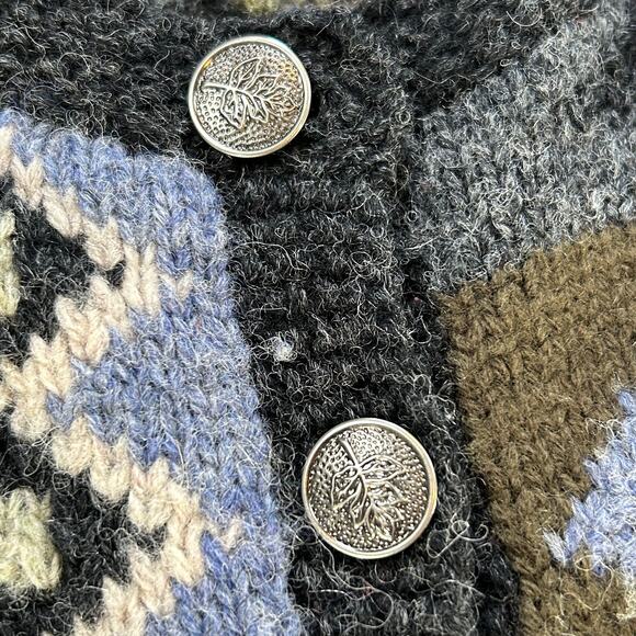 Nordic Design Wool Blend Cardigan Sweater Forest Patchwork Folkcore PM Petite - Picture 5 of 7